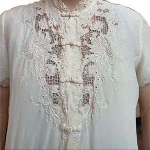 Hand embroidered Chinese blouse. Peony 100% silk blouse. 42. Size 8.
